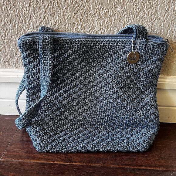 The Sak Crochet Knit Purse Sky Blue Shoulder Bag Double Handles NWT - Picture 1 of 10